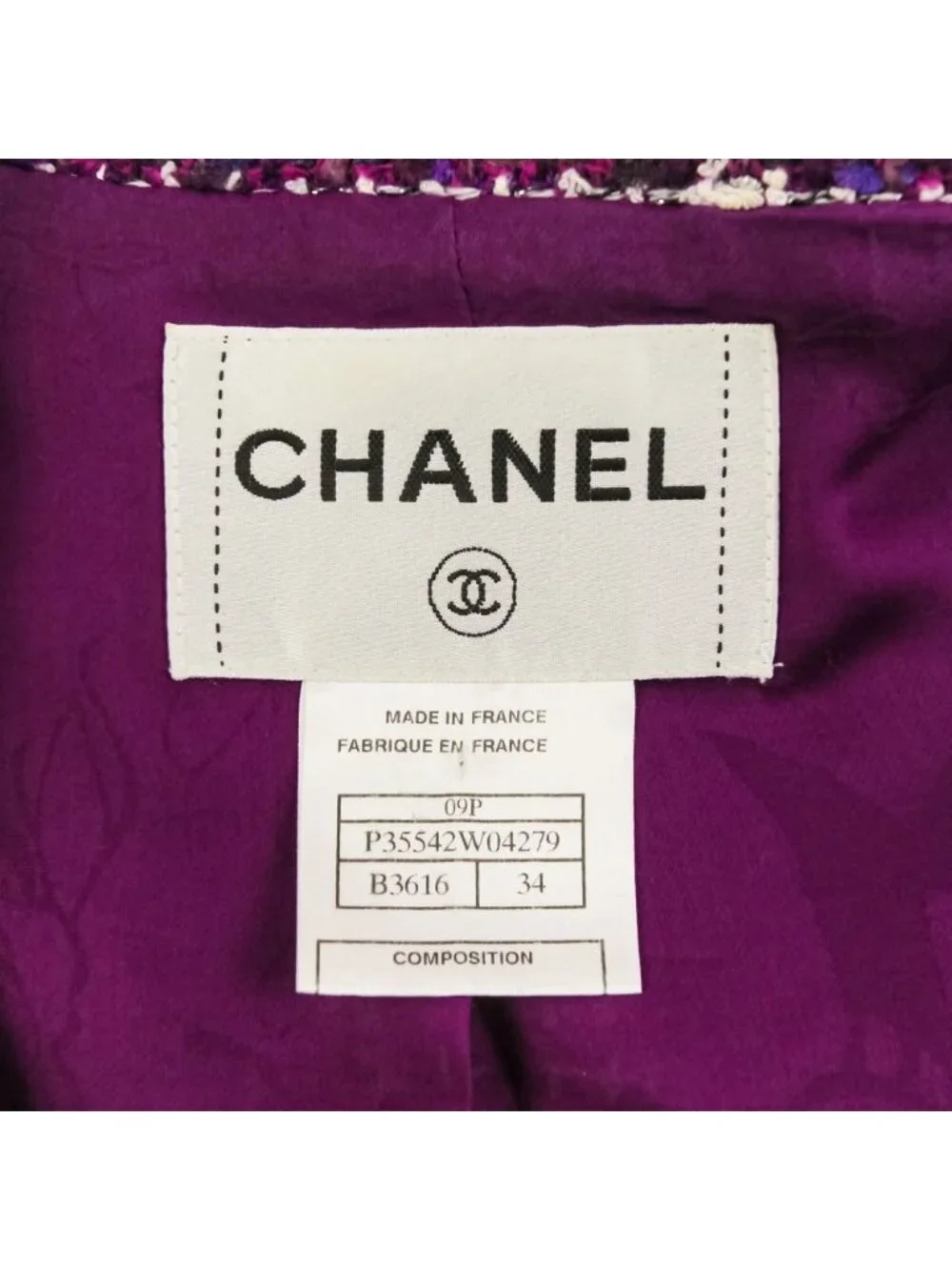 Chanel Sequin Trim Tweed Coat 34 Purple